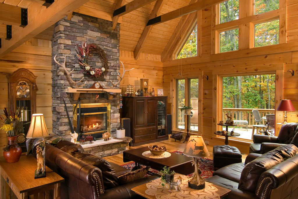 Log home living room treated with Outlast® Inside Satin CTA Products